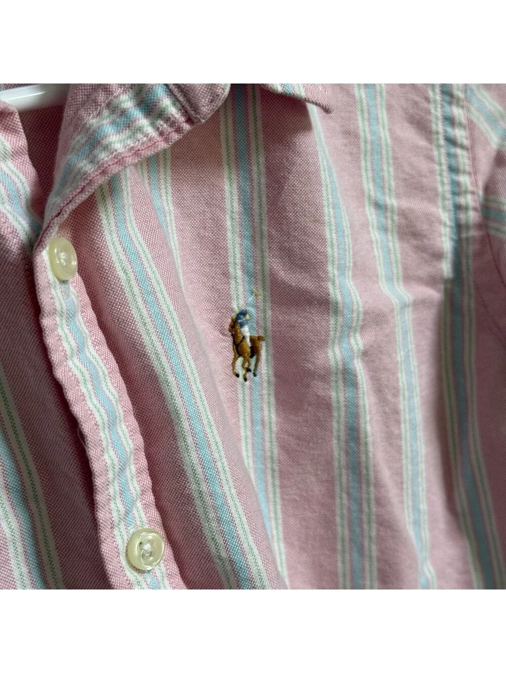 Ralph Lauren Womens 12 Slim Fit Pink Striped Oxford Shirt Pony Button Down